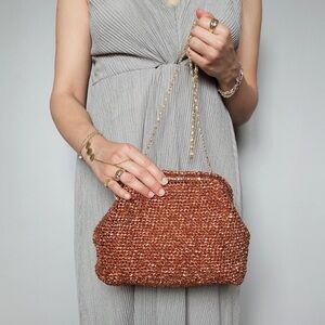 Milligram Los Angeles Copper Bronze Raffia Clutch Purse